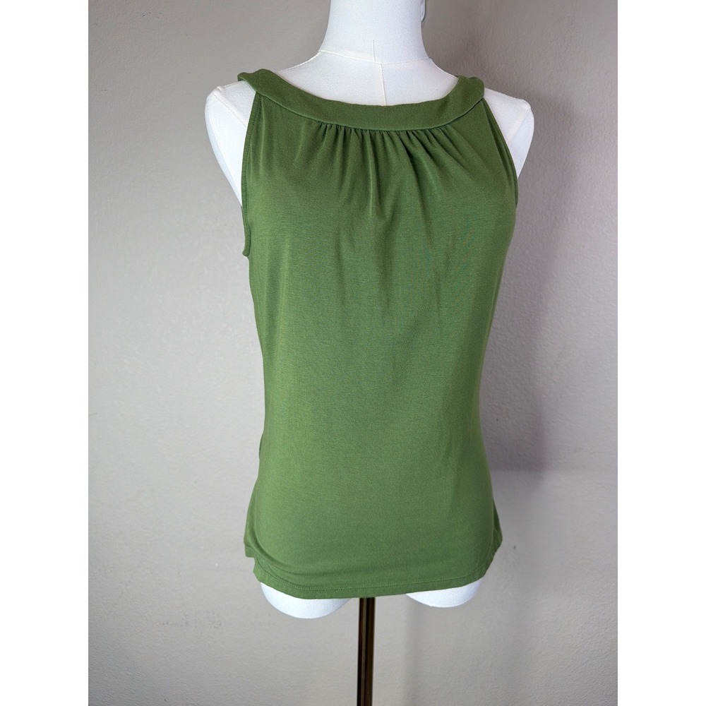 Ann Taylor Womens Olive Green Gathered Neck Sleeveless Modal Top Medium